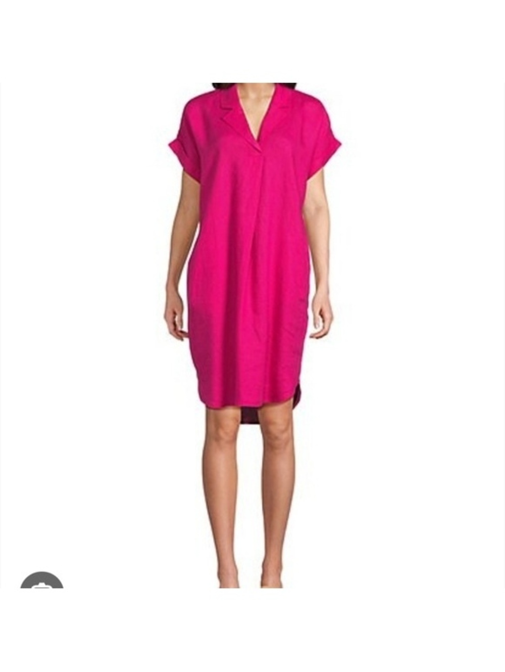Eileen Fisher Organic Linen Notch Collar Shift Dress in Fuchsia - Size XS